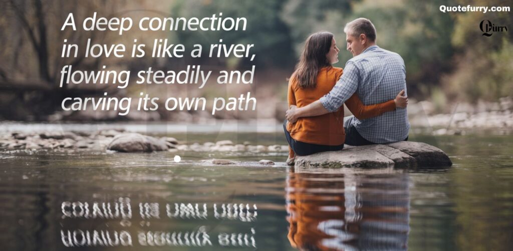 A deep connection in love is like a river, flowing steadily and carving its own path through the heart.